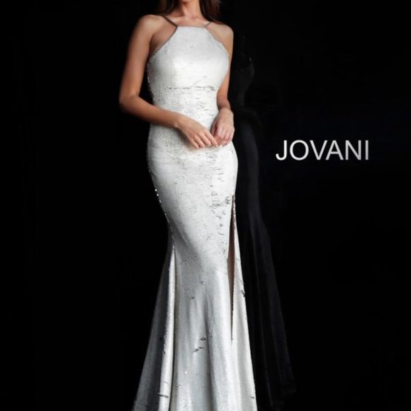 Jovani Dresses & Skirts - Jovani Silver Pearl Sequin Halter Dress